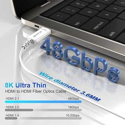 8K Fiber Optic HDMI Cable 23 FT, 8K@60Hz 4K@240Hz, Thin Extra Long HDMI Cable 48Gbps Ultra High Speed, Dynamic HDR, eARC, HDCP 2.2&2.3, 3D, Compatible for PS4/5/Xbox/TV/Laptop/Monitor