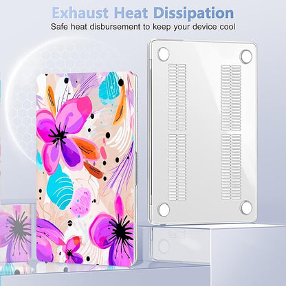 Case for MacBook Air 15 Inch 2025 2024 2023 Release M4 A3241 M3 A3114 M2 A2941, Hard Shell with Screen Protector & Keyboard Cover, Compatible with Touch ID, Trendy Floral