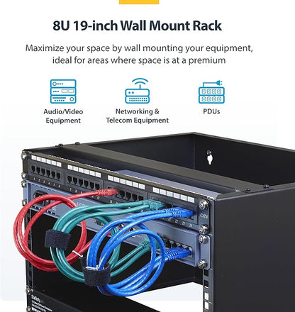 StarTech.com 8U Wall Mount Patch Panel Bracket - 13.75 inch Deep - 19" Patch Panel Rack for Shallow Network Equipment- 80lbs Capacity, TAA (WALLMOUNT8)