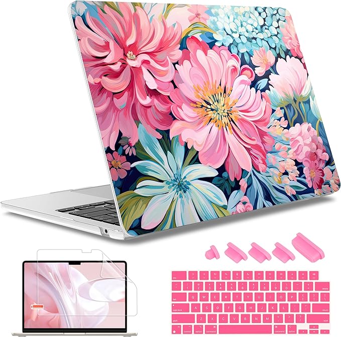 May Chen for MacBook Air 13.6 Inch Case 2025/2024/2023/2022 Release (Model A2681 A3113 A3240, M2 M3 M4 Chip) – Hard Shell Laptop Cover with Keyboard Cover & Screen Protector，Flowers Painting