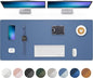 Leather Desk Pad Protector- 48" x 17" Office Desk Mat, Non-Slip PU Leather Mouse Pad, Waterproof Desk Blotter Mat, Desk Cover for Office and Home (Grey Blue)