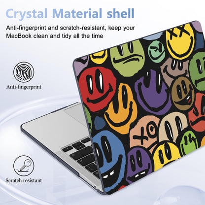 Lepeoac Case for MacBook Pro 13 inch Case M2 2022-2016 A2338 M1 A2251 A2289 A2159 A1989 A1708 A1706, Plastic Hard Shell + Keyboard Cover + Dust Plug, Happy Emoji