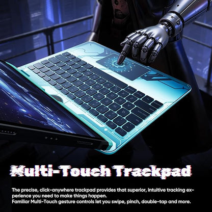 KITONE for iPad Air 11 Inch (M3/M2,2025/2024) Transperant Case with Wireless Keyboard, 7 Color Backlight, Trackpad, 360°Rotating Stand for 10.9" iPad Air 5th/4th, 11" iPad Pro 4/3/2/1 Case, Cyberpunk