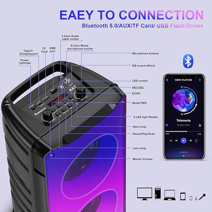Bluetooth Speakers, 60W(80W Peak) Portable Loud Wireless Stereo Speaker with Rich Bass, Bluetooth 5.0, FM Radio, Colorful Light, TWS Pairing, EQ, 10000mAh Battery, Outdoor Speaker for Home Party Gift