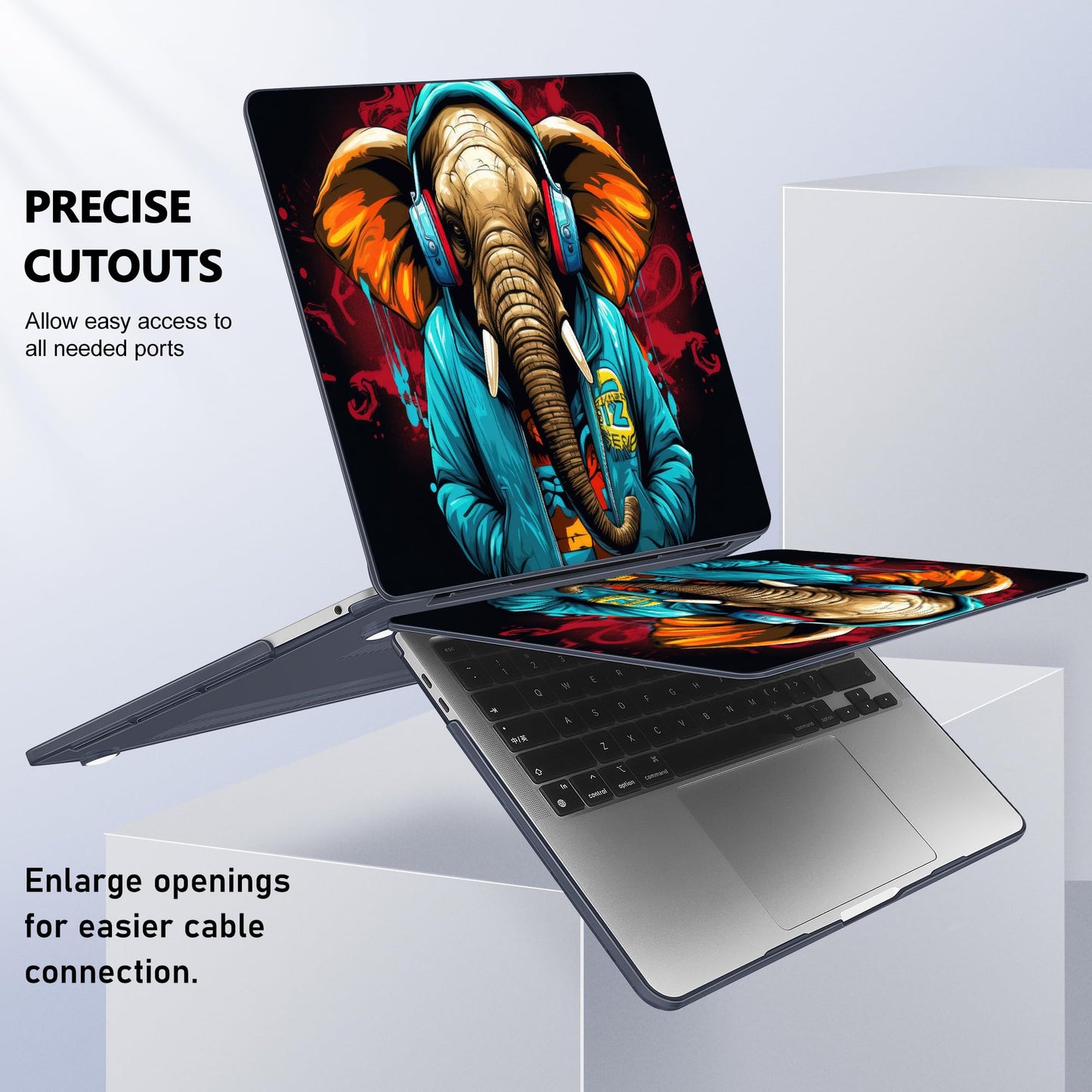 Lepeoac Case for MacBook Pro 13 inch Case M2 2022-2016 A2338 M1 A2251 A2289 A2159 A1989 A1708 A1706, Plastic Hard Shell + Keyboard Cover + Dust Plug, Elephant Hoodie