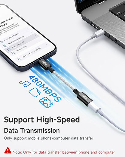 2 Pack Lightning to USB C Adapter,Lightning Female to USB C Male Cable Adapter Type C Charger Connector for iPhone 17 16 15 Pro Max Plus,Samsung S25/S24/S23,Fast Charging & Data Sync,Not for Audio/OTG