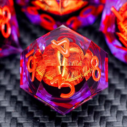 ARUOHHA DND Resin Dice Gazes Eye Dice Purple Red Liquid Core Flaming RPG Sharp Edged Dice Set with Gift Box, Polyhedral D and D Dice Set Compatible with Dungeons Dragons Role Playing Game D20 D6