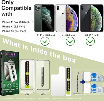 (2-Pack Ultra HD Clear Screen Protector for iPhone X/XS/11 Pro (5.8-Inch),9H Tempered Glass,Full Coverage,Anti-Fingerprint,Auto Dust Removal,Bubble-Free,Easy Installation