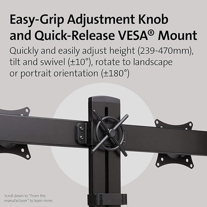 Kensington Dual Monitor Mount for Desk, C-clamp Vesa Monitor Stand Fits 2 Ultrawide Monitors Up to 27 Inches, Low Profile Stand, Height Adjustable Rotating Free Standing Arm, Black