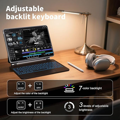 for iPad 11th (A16 2025) & iPad 10th Generation Case with Keyboard – Magic-Style Magnetic Keyboard for ipad 10th generation (10.9-inch 2022) with 7 Color Backlight, Multi-Touch Trackpad (Black)