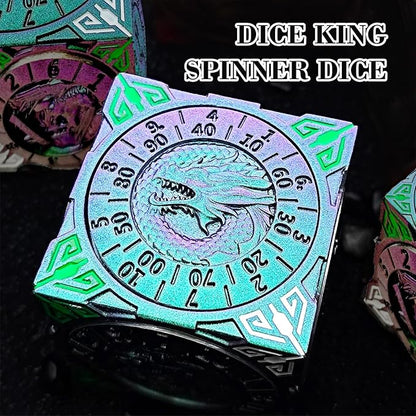 Spinner Dice 7-in-1 Metal DND Set – Premium Copper RPG Dice with 3D Monster Reliefs, Gyro Spinner & Collector’s Box for D&D,Chameleon Purple
