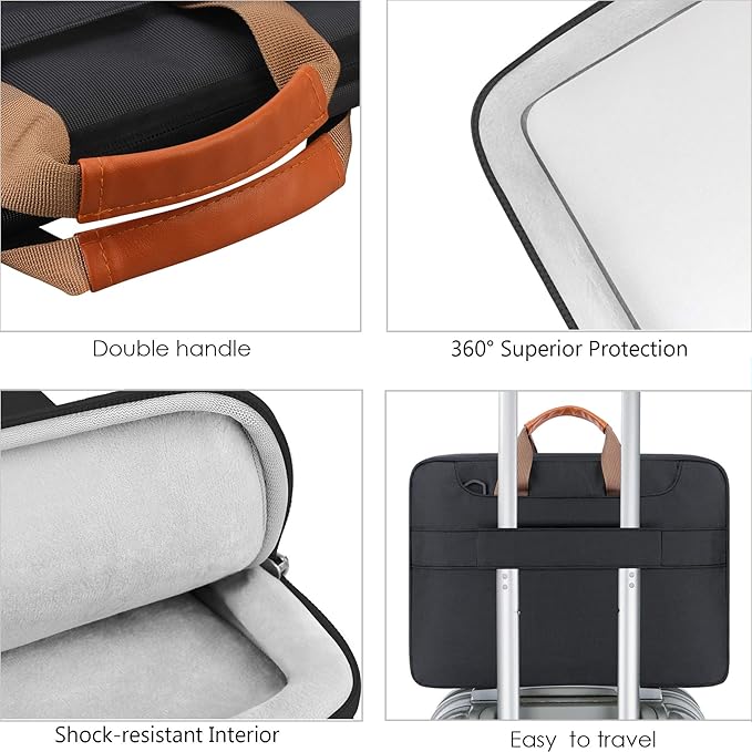 Lacdo 360° Protective Laptop Shoulder Bag, 14 inch Computer Bag for 14 inch New MacBook Pro M4/M3/M2/M1 Chips Pro Max A3112 A3401 A3185 A2918 A2992 A2779 A2442 2024-2021 Computer Messenger Bag, Black