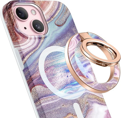 GVIEWIN Magnetic Phone Ring Holder, Compatible with MagSafe Phone Grip with Adjustable Stand, Magnet Phone Ring Kickstand for iPhone 16 Pro Max/Plus/15/14/13/12 Series/Other Phones (Flowing Sakura)