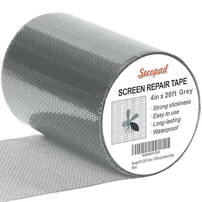 Grey Window Screen Repair Tape, 4IN X 20FT (240IN) Screen Repair Kit for Windows or Doors, Strong Adhesive Patch Kit Fiberglass Mesh Tape