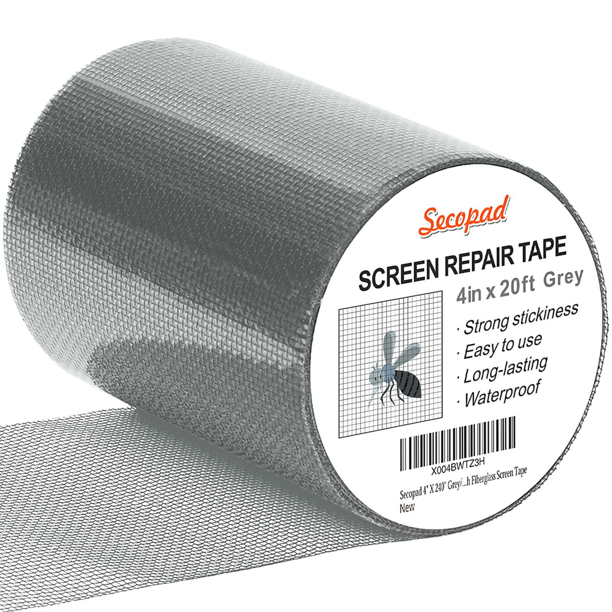 Secopad 4" x 240" (20FT) Screen Repair Tape, Screen Repair Kit, Grey