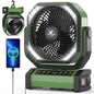 Camping Fan with Light - 20000mAh Rechargeable Battery Tent Fan, 112Hrs Max, 8 Speeds, Digital Display, Timer, Auto Oscillation, 270° Pivot & Hook for Garage, RV, Hurricane, Co-Branded with AMACOOL