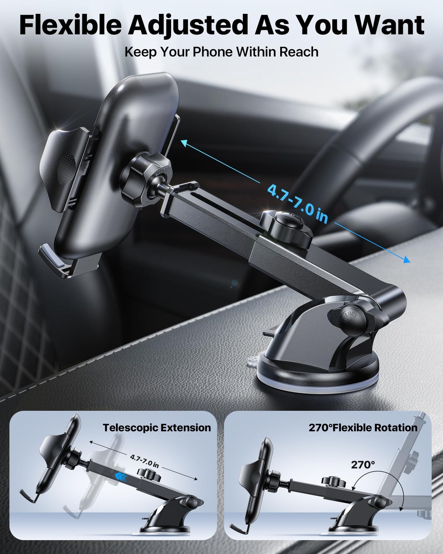 andobil Car Phone Holder, 2026 Military-Grade 89lbs Strongest Suction Phone Holders for Your Car Dashboard/Windshield/Vent Easy Clamp Car Phone Mount Stand for iPhone 17 16 15 14 13 Pro Max Samsung