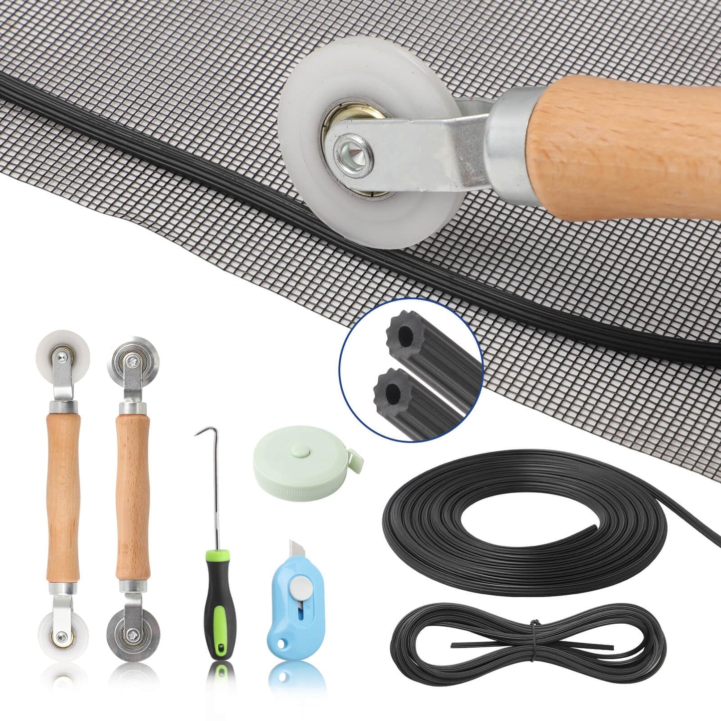 Window Screen Door Repair Kit Include Window Screens Mesh 48"x114" with All Tools in Window Screen Replacement(Screen Rollers, Splines, Hook), Yolovit