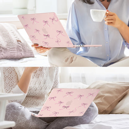 May Chen Case for MacBook Air 13/13.6 inch M5 A3449 M4 A3240 M3 A3113 M2 A2681, 2026 2025 2024-2022, Plastic Hard Shell with Keyboard Cover & Screec Protector, Chalk Pink Bow