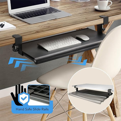 EHO Clamp-On Retractable Adjustable Keyboard Tray, Under Desk Ergonomic Keyboard Tray - Easy Tool-Free Install - Large Surface 27.5" (31.8" Including Clamps) x 12.5" Home & Office