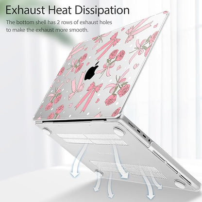 Tuiklol for MacBook Pro 14 Inch Case 2024-2021 Release M4 A3112 A3401 A3185/M3 A2918 A2992/M2 A2779/M1 A2442 Pro/Max,Hard Shell Case with Screen Protector for Touch ID,Bow & Rose-White