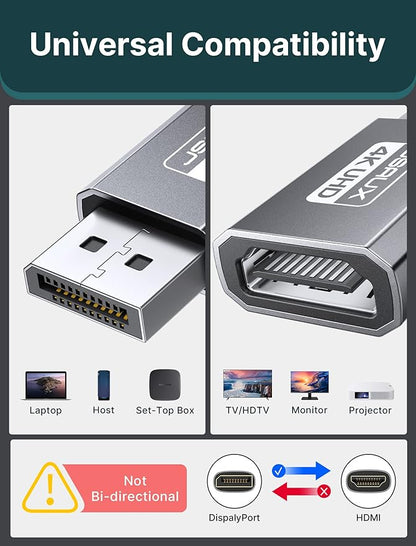 JSAUX 4K DisplayPort to HDMI Adapter, DP PC to HDMI Monitor Converter Video UHD 2K@120Hz,4K@30 DP to HDTV Male to Female Uni-Directional Adapter Compatible with Dell, Lenovo, HP,GPU, AMD -Grey