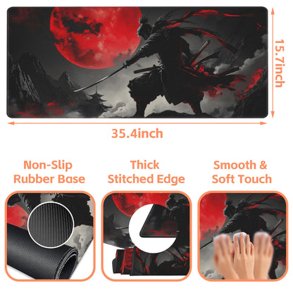 NIYLYNSYN Mouse Pad Large Anime Samurai Non-Slip Gaming Desk Mat with Stitched Edge Laptop Keyboard Desk Pad for Work Home Gaming (35.4 x 15.7 Inches)