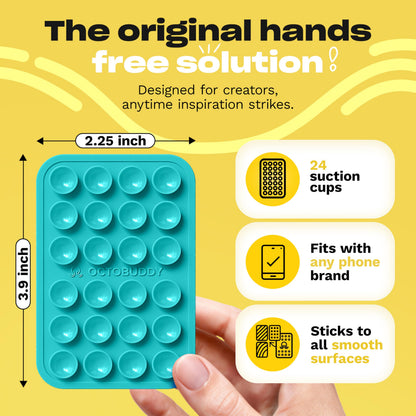 OCTOBUDDY Classic - Silicone Suction Phone Case Adhesive Mount - Hands-Free, Strong Grip Holder for Selfies & Videos - iPhone & Android Compatible - 2.25″ x 3.25″, Hot Pink