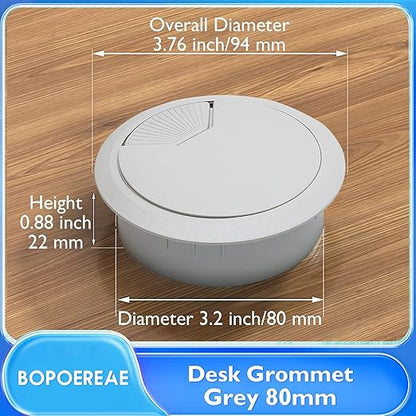 Desk Grommet 3-1/8" (80 mm), Desk Cord Hole Cover, Cable Grommet ABS Plastic, Desk Hole Grommet for Office and Home Table Cable, Detachable Adjustable Cable Cord Organizer (Light Grey 2 Pcs)