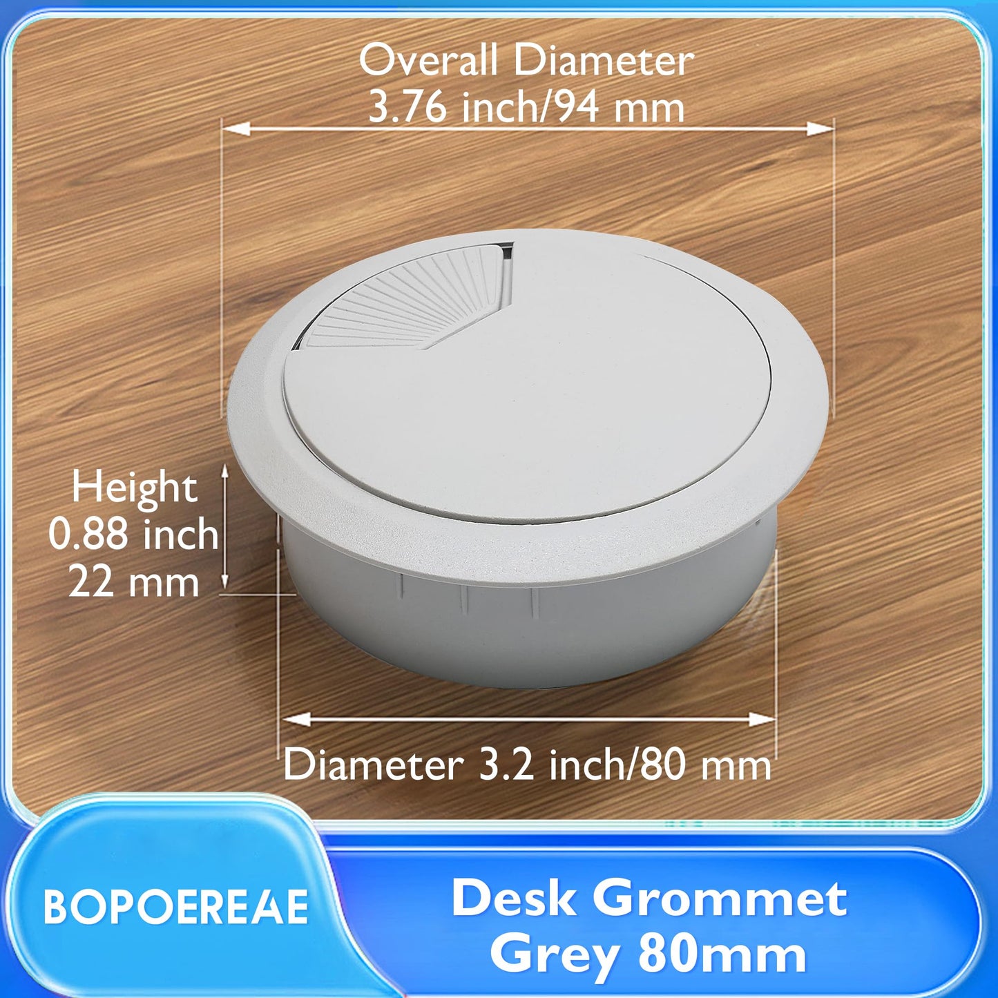 Desk Grommet 3-1/8" (80 mm), Desk Cord Hole Cover, Light Grey 2 Pcs