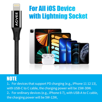 AGVEE 2 Pack 4 Inch USB-C Female to Lightning Male 30W Charging Adapter
