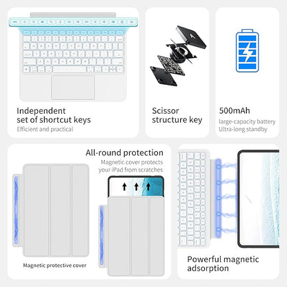 Keyboard Case for iPad 10th Generation (10.9" 2022) and iPad 11th (A16, 2025), Magnetic Detachable Wireless keyboard for ipad 10th generation with 7 Color Backlight, Multi-Touch Trackpad(White)