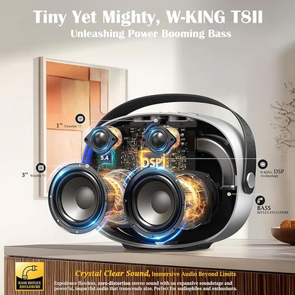 Bluetooth Speaker Loud, W-KING T8II Portable Bluetooth Speakers Wireless, 96W Peak Powerful Outdoor Boombox Subwoofer, Deep Bass/Clear Sound, BT5.4/Fast Charging/PowerBank/USB/AUX, Party Large Speaker