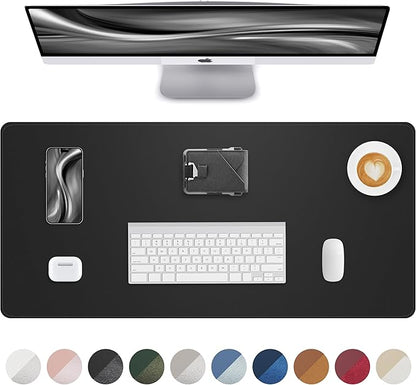 Leather Desk Pad Protector, Mouse Pad, Office Desk Mat, Non-Slip PU Leather Desk Blotter, Laptop Desk Pad, Waterproof Desk Writing Pad for Office and Home (Black, 31.5" x 15.7")