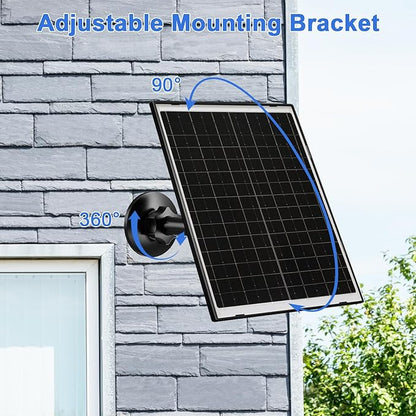 FUTUREZEN 10W Solar Panel for Security Camera, Trail Camera, Type-C Device, Solar Charger with USB-C, Micro USB & DC 5.5x2.1mm Port, IP66 Waterproof, Adjustable Mount, 7.2FT Cable