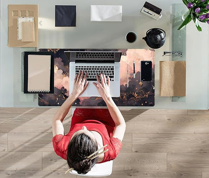 Pink Black Clouds Desk Mat XXL Large Extended Gaming Mouse Pad Celestial Mousepad with Stitched Edges, Office Desktop Decor Desk Pad Computer Mat, Laptop Keyboard and Mouse Mat, 31.5x15.75 in