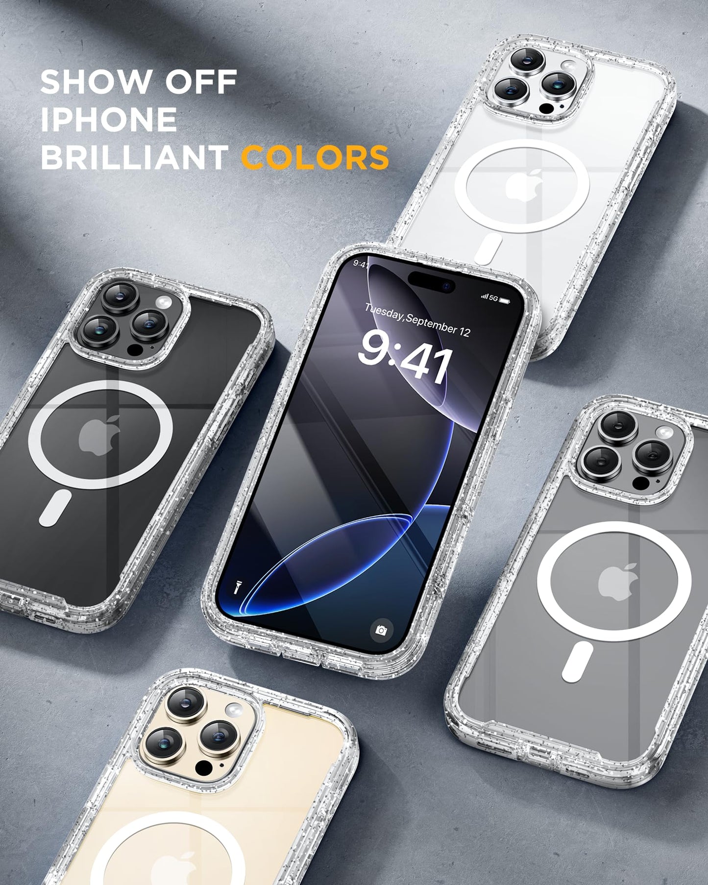 Miracase for iPhone 16 Pro Max Case 6.9'', [Bubble Free] Full-Body Bumper Phone case with Built-in Full Glass Screen &Lens Protector,Compatible with MagSafe,Drop Proof 16 Pro Max Cover,Clear Glitter