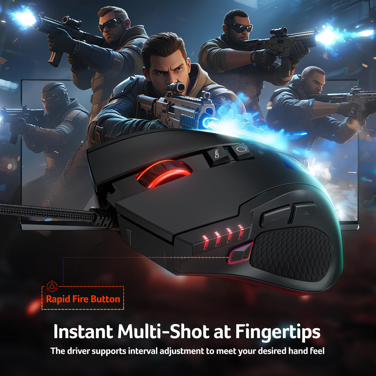 Acer Wired Gaming Mouse, 12,800 DPI RGB Ergonomic Computer Mouse for PC