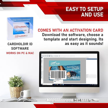 Easy Badges Solid 210 ID Badge Printer | with Beginner Software, HD Webcam, & Everything Needed to Design and Print 200 ID Cards, | Single Sided Employee & Student ID Card Printer