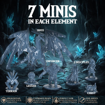 D&D Miniatures Elemental Set, 35 Unpainted 28mm Figures & Treasure Chests