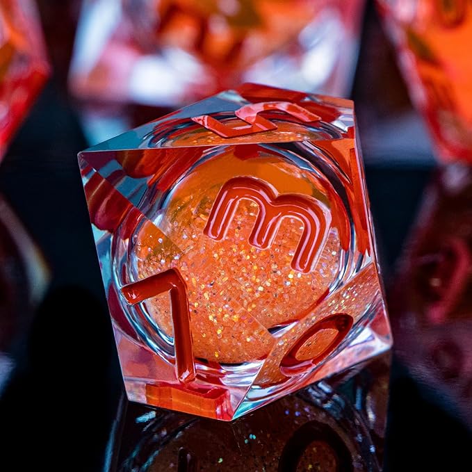 ARUOHHA Liquid Core DND Dice Set, 7pcs Resin Sharp Edged Dragons Dice Role Playing Games, RPG Orange Dungeons Polyhedral Dice with Gift Box D20 D12 D10 D8 D6 D4