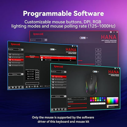 Redragon S107KS Wireless Gaming Keyboard and Mouse, RGB Backlit, 3 Mode (Wired/2.4G/BT), Up to 10,000 DPI Gaming Mouse with Software, Ultra Lightweight 65g, 25 Key Anti-Ghosting Keyboard for PC