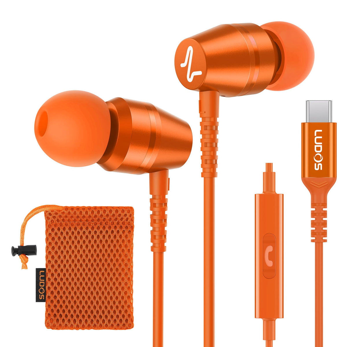 LUDOS OMNITONE Wired Earbuds in-Ear Headphones, 5 Year Warranty, Earphones with Microphone, 3.5 mm Jack Corded Ear Buds, Videoconference for iPhone, Samsung, Laptop, Kids, School Students - Red
