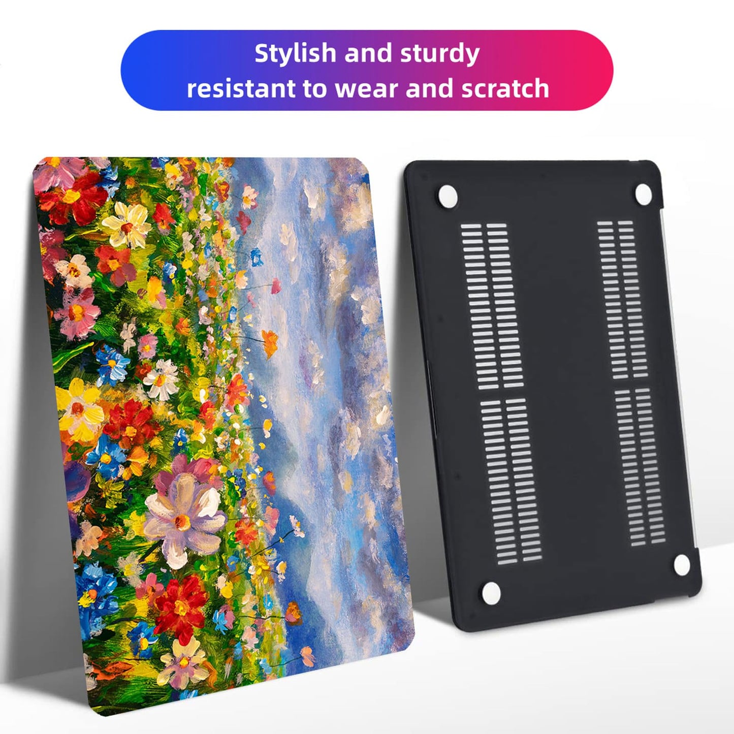 AMCJJ Compatible with MacBook Air 13 Inch Case 2017 2016 2015 2014 2013 2012 2011 2010 Release A1466/A1369, Plastic Hard Shell Case + Keyboard Cover + Screen Protector - Flowers