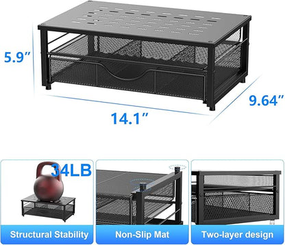 gianotter Computer Monitor Stand Riser, Desk Organizers and Accessories with Drawer, Office Desk Accessories & Workspace Desktop Organizers Storage for Printer Stand (Black)