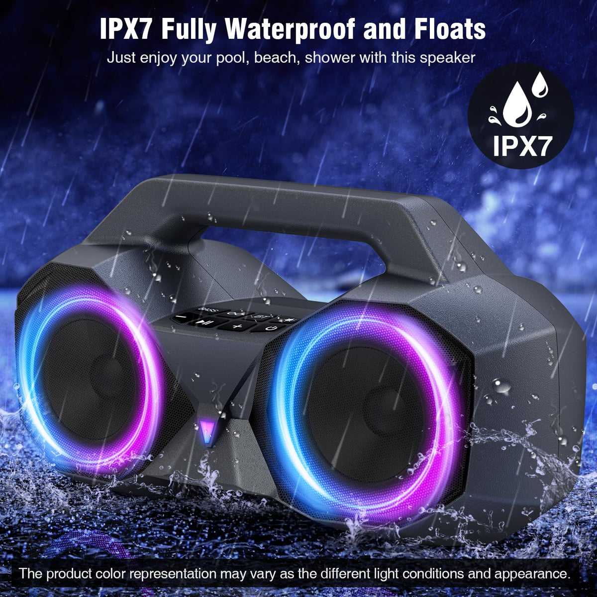 KMAG Bluetooth Speaker Wireless, 80W Loud Speaker with Deeper Bass, IPX7 Waterproof, 20H Playtime, Cool Lights, TWS, Portable Speaker for Home, Outdoor, Workshop, Party, Gift for All(Gray)