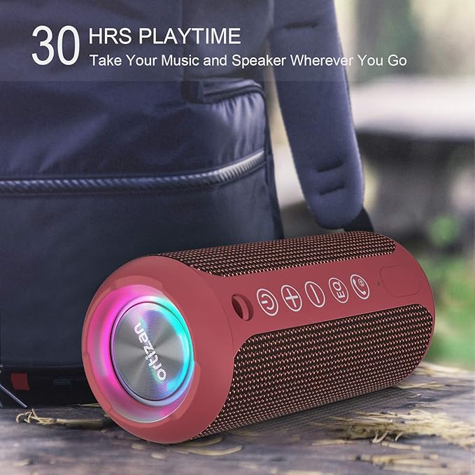 Ortizan X10 Portable Bluetooth Speaker, 24W Stereo Sound, IPX7 Waterproof, 30H Playtime, 66ft Bluetooth Range, TWS Pairing, Red