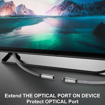 Optical Extension Fiber Digital Cable Adapter 4 Feet（2 Pack）, 90 Degree Right Angle & Straight Male to Female Coupler, Toslink Audio Cable, Nylon Braided for Home Theater, Soundbar, TV and More