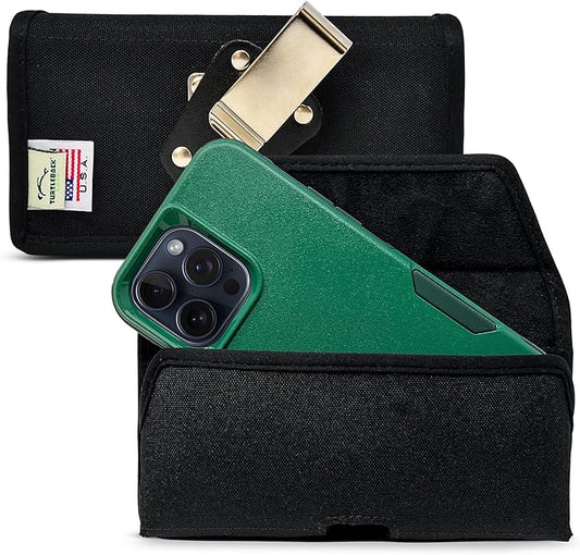 Turtleback Belt Clip for iPhone 16 Pro Max, 15 Pro Max, 14 Pro Max -Medium- Fits w/Shockproof Commuter Style Cases, Premium Black Nylon, Horizontal Belt Holder Magnetic Closure HD Rotating Clip