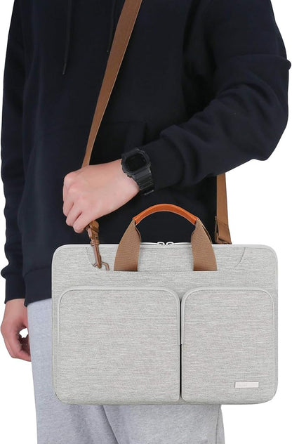 Lacdo 360° Protective Laptop Shoulder Bag for 13 inch New MacBook Air M4 A3240 2025, M3 A3113, M2 A2681, M1 A2337 A2179 A1932 2024-2018 | 13 inch MacBook Pro M2 M1 A2338 A2251 A2289 Computer Bag, Gray